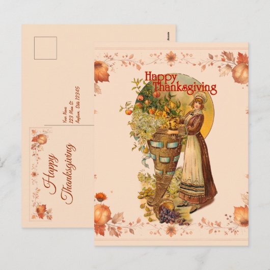 Pilgrim Girl Thanksgiving Feestdagenkaart (Voorkant / Achterkant)