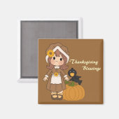 Pilgrim Girl Thanksgiving Magnet (Voorkant / Achterkant)