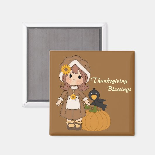 Pilgrim Girl Thanksgiving Magnet (Voorkant / Achterkant)