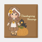 Pilgrim Girl Thanksgiving Magnet (Voorkant)