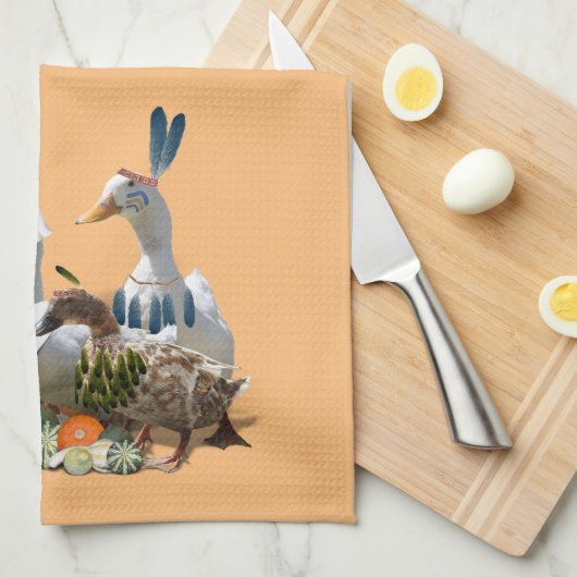 Pilgrim & Indiase Thanksgiving Kitchen Towel Theedoek (Quarter Fold)