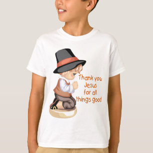 Pilgrim jongen bidt op knieën t-shirt