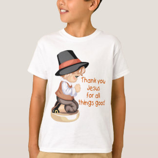 Pilgrim jongen bidt op knieën t-shirt