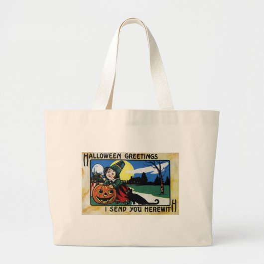 Pilgrim Kinder, Cat & JOL Halloween Grote Tote Bag (Voorkant)