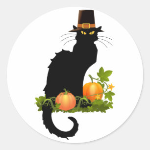 Pilgrim Le Chat Noir Thanksgiving Ronde Sticker