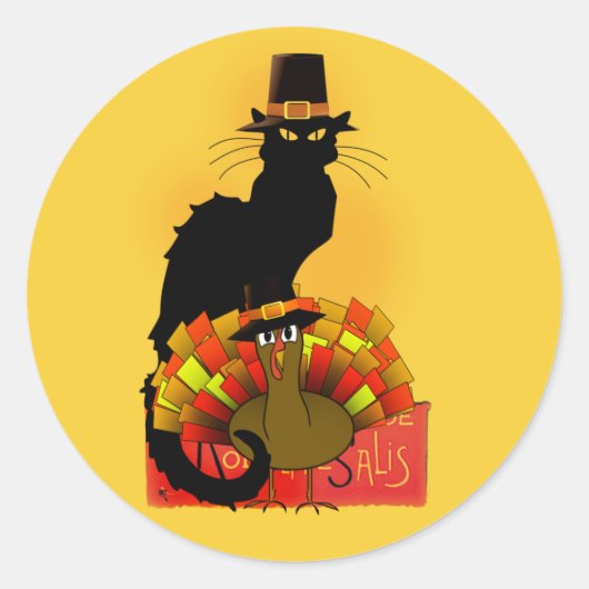 Pilgrim Le Chat Noir Thanksgiving Ronde Sticker (Voorkant)