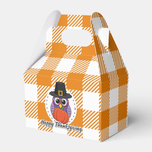 Pilgrim Owl on Oranje Pset - Happy Thanksgiving Bedankdoosjes (Voorkant Zijde)