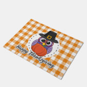 Pilgrim Owl on Oranje Pset - Happy Thanksgiving Deurmat (Schuin)