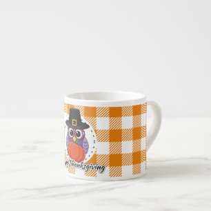 Pilgrim Owl on Oranje Pset - Happy Thanksgiving Espresso Kop