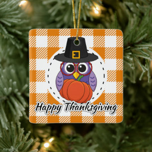 Pilgrim Owl on Oranje Pset - Happy Thanksgiving Keramisch Ornament