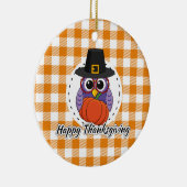 Pilgrim Owl on Oranje Pset - Happy Thanksgiving Keramisch Ornament (Rechts)