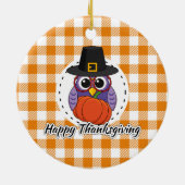 Pilgrim Owl on Oranje Pset - Happy Thanksgiving Keramisch Ornament (Achterkant)