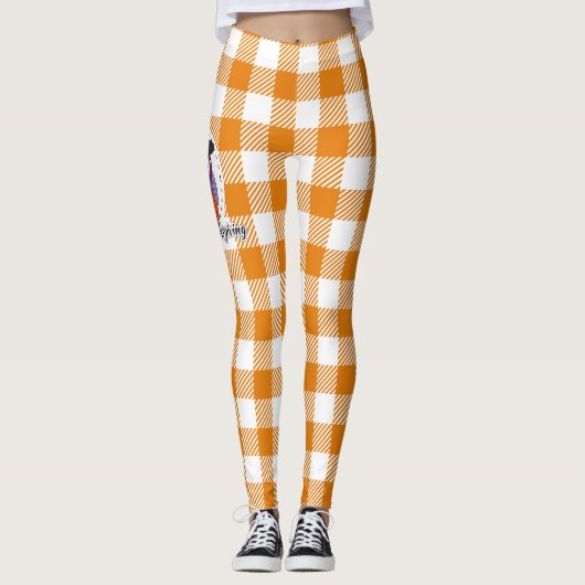 Pilgrim Owl on Oranje Pset - Happy Thanksgiving Leggings (Voorkant)