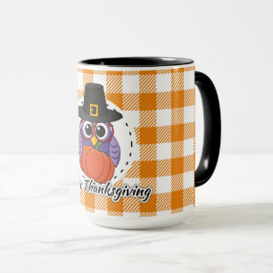 Pilgrim Owl on Oranje Pset - Happy Thanksgiving Mok