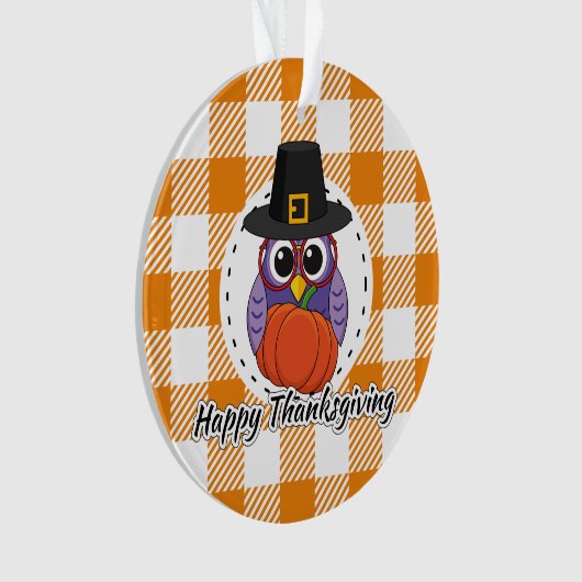 Pilgrim Owl on Oranje Pset - Happy Thanksgiving Ornament (voorkant)