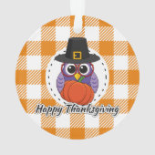 Pilgrim Owl on Oranje Pset - Happy Thanksgiving Ornament (achterkant)
