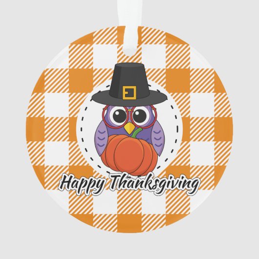 Pilgrim Owl on Oranje Pset - Happy Thanksgiving Ornament (achterkant)