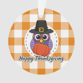 Pilgrim Owl on Oranje Pset - Happy Thanksgiving Ornament
