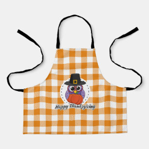 Pilgrim Owl on Oranje Pset - Happy Thanksgiving Schort