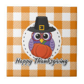 Pilgrim Owl on Oranje Pset - Happy Thanksgiving Tegeltje (Voorkant)