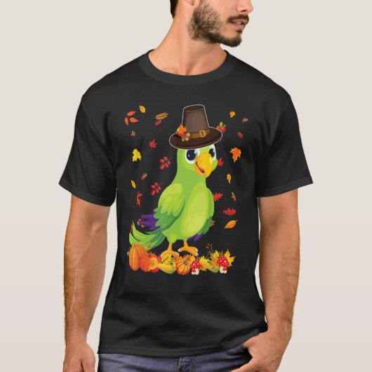 Pilgrim Parrot Happy Thanksgiving Thankful Pumpkin T-shirt (Voorkant)