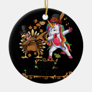 Pilgrim Pet Turkey Unicorn Dabbing Thanksgiving Keramisch Ornament