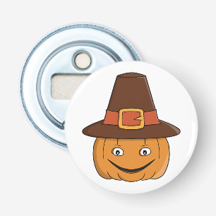 Pilgrim Pompoen Glimlach Thanksgiving Button Flesopener