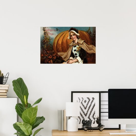 Pilgrim Pumpkin Fall Leaves Poster (Thuiskantoor)