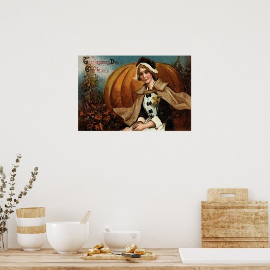 Pilgrim Pumpkin Fall Leaves Poster (Keuken)