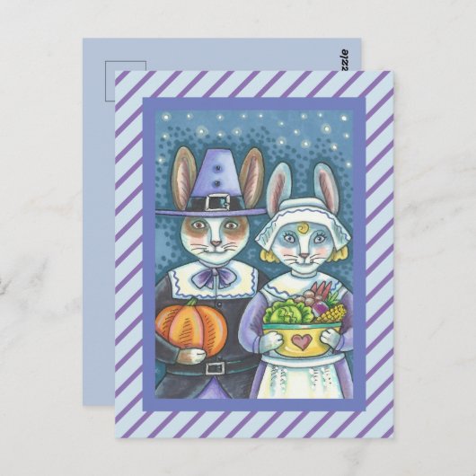 PILGRIM RABBITS, PRIM & PROPER THANKSGIVING HARES BRIEFKAART (Voorkant / Achterkant)