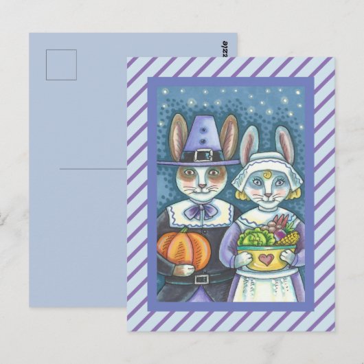 PILGRIM RABBITS, PRIM & PROPER THANKSGIVING HARES BRIEFKAART (Voorkant / Achterkant)