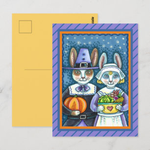 PILGRIM RABBITS, THANKSGIVING HARE'S HARVEST, CUTE BRIEFKAART