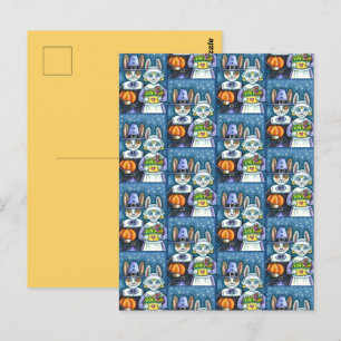 PILGRIM RABBITS, THANKSGIVING HARE'S HARVEST, CUTE BRIEFKAART