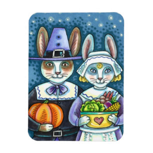 PILGRIM RABBITS, THANKSGIVING HARE'S HARVEST, CUTE MAGNEET