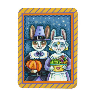 PILGRIM RABBITS, THANKSGIVING HARE'S HARVEST, CUTE MAGNEET