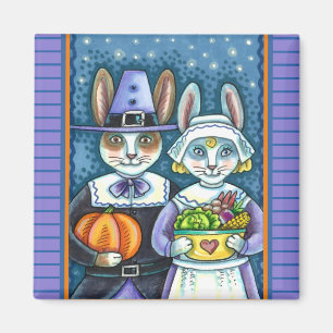 PILGRIM RABBITS, THANKSGIVING HARE'S HARVEST, CUTE MAGNEET