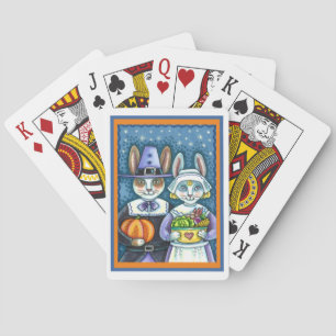 PILGRIM RABBITS, THANKSGIVING HARE'S HARVEST, CUTE POKERKAARTEN