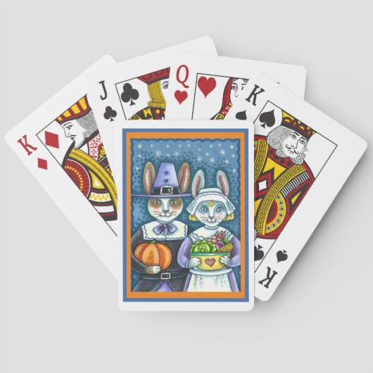PILGRIM RABBITS, THANKSGIVING HARE'S HARVEST, CUTE POKERKAARTEN (Achterkant)