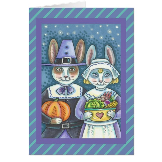 PILGRIM RABBITS THANKSGIVING WENSKAART blanco (Voorkant)