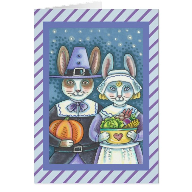 PILGRIM RABBITS THANKSGIVING WENSKAART blanco (Voorkant)