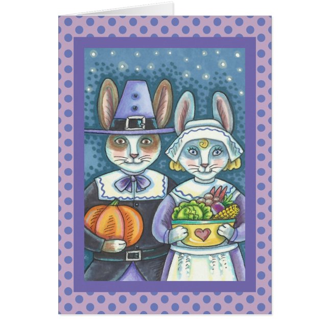 PILGRIM RABBITS THANKSGIVING WENSKAART blanco (Voorkant)