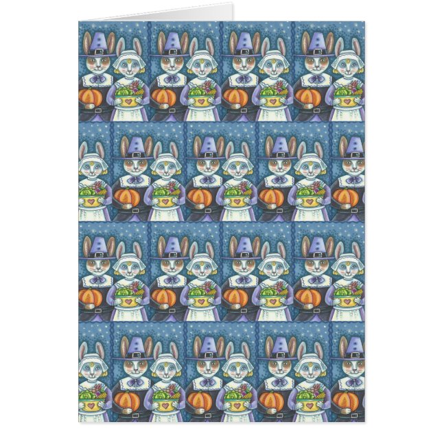 PILGRIM RABBITS THANKSGIVING WENSKAART blanco (Voorkant)