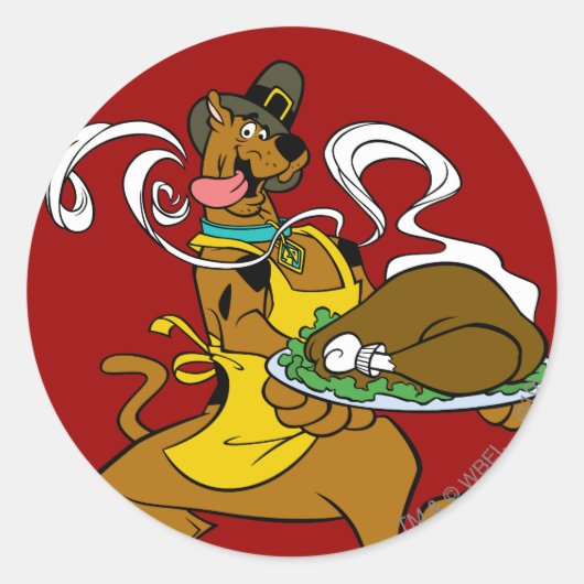 Pilgrim Scooby-Doo met Turkije Ronde Sticker (Voorkant)