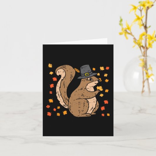 Pilgrim Squirrel Cute Thanksgiving Herfst herfst A Kaart (Gele Bloem)