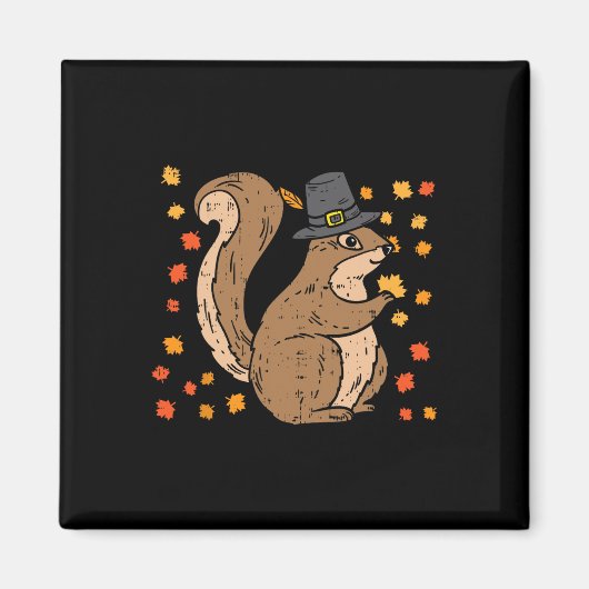 Pilgrim Squirrel Cute Thanksgiving Herfst herfst A Magneet (Voorkant)