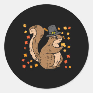Pilgrim Squirrel Cute Thanksgiving Herfst herfst A Ronde Sticker