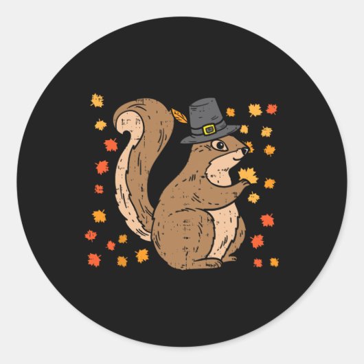 Pilgrim Squirrel Cute Thanksgiving Herfst herfst A Ronde Sticker (Voorkant)