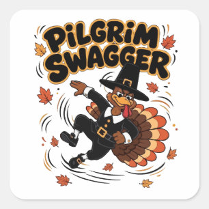 Pilgrim Swagger Kalkoen Thanksgiving Dab Dabbing Vierkante Sticker