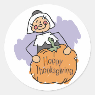 Pilgrim Thanksgiving Decorting Classic Round Stic Ronde Sticker
