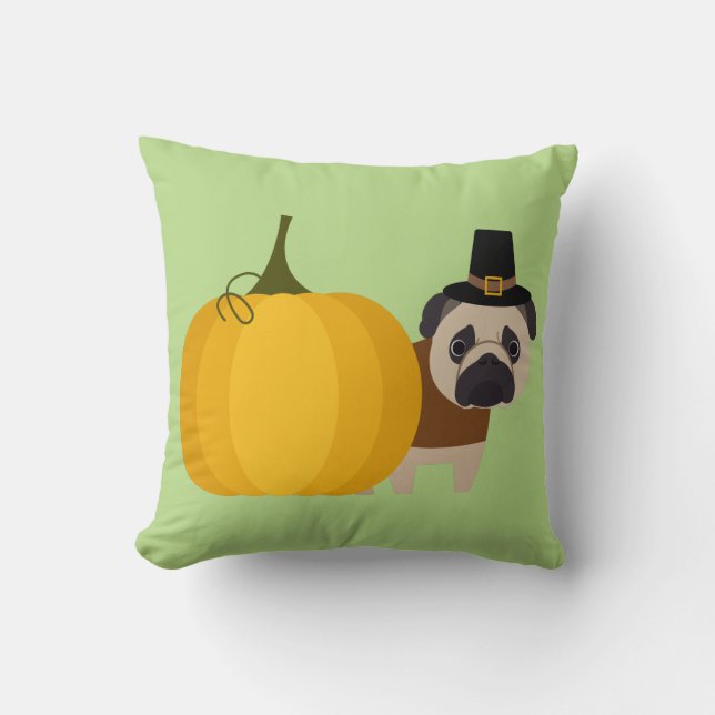 Pilgrim Thanksgiving Pug Kussen (Voorkant)
